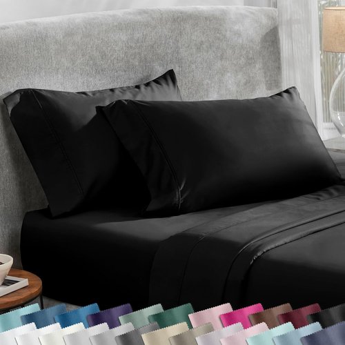 California Design Den King Size Pillowcase Set - 400 Thread Count 100% Cotton Sateen, Soft & Breathable - Black