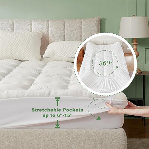 BEDLORE Twin Mattress Topper - Soft Bamboo Viscose Pillow Top for Back Pain Relief | Fits 6-15 Inch Mattresses