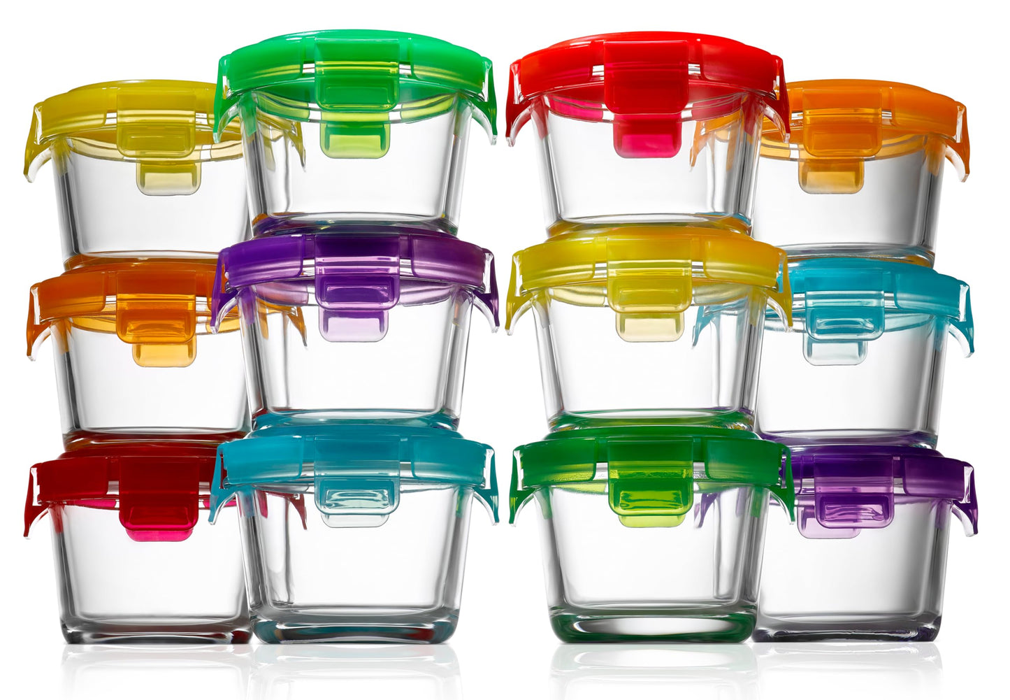 NutriChef 24-Piece (12 Glass Food Storage Containers and 12 Lids), 4.48oz Mini Stackable Meal Prep Round Containers - Microwave, Freezer, & Dishwasher Safe For Food, Snacks, Fruits, Nuts & More