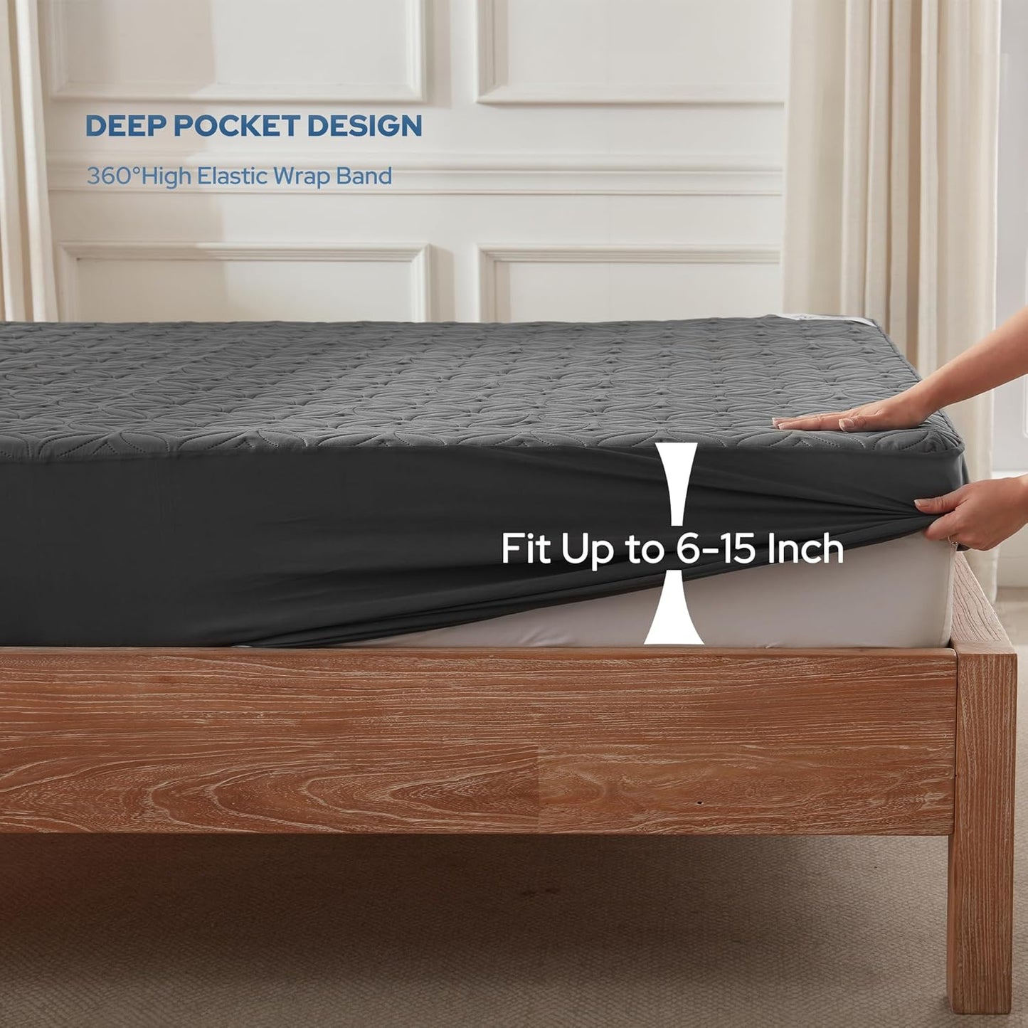 BEDLORE Waterproof Mattress Protector - Soft, Breathable Full Size Pad with Deep Pocket (Gray)