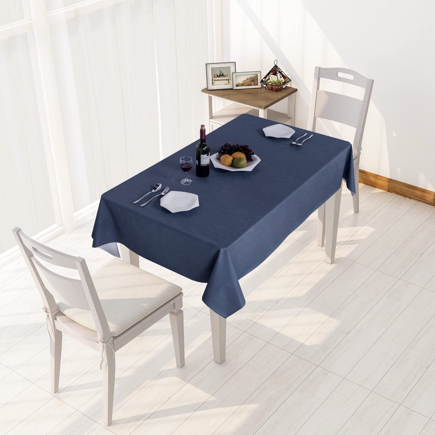 sancua 100% Waterproof Rectangle PVC Tablecloth - 54 x 78 Inch - Oil Proof Spill Proof Vinyl Table Cloth, Wipe Clean Table Cover for Dining Tables, Buffet Parties and Camping, Greyish Blue