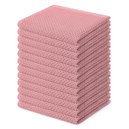 Homaxy 100% Cotton Waffle Weave Kitchen Dish Cloths, Ultra Soft Absorbent Quick Drying Dish Towels, 12 x 12 Inches, 12-Pack, Dried Rose