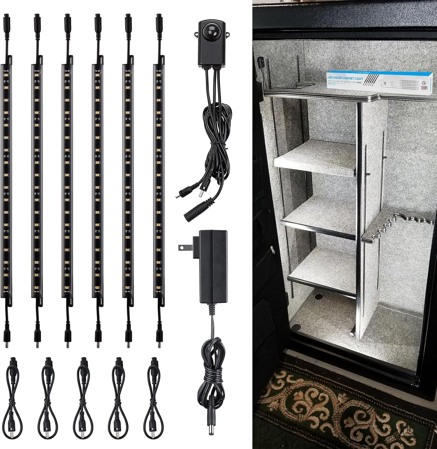 TORCHSTAR LED Lighting Kit - 6 Linkable 12-Inch Light Bars with Motion Sensor & UL Power Adapter | 900LM, 5000K Daylight