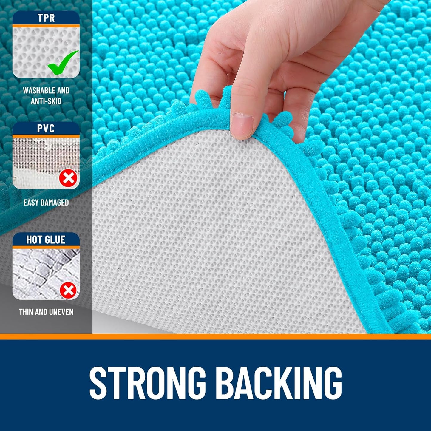 OLANLY Bath Rugs - Extra Soft Chenille Bathroom Mats | Quick Dry, Machine Washable, 24x16, Aqua Sky