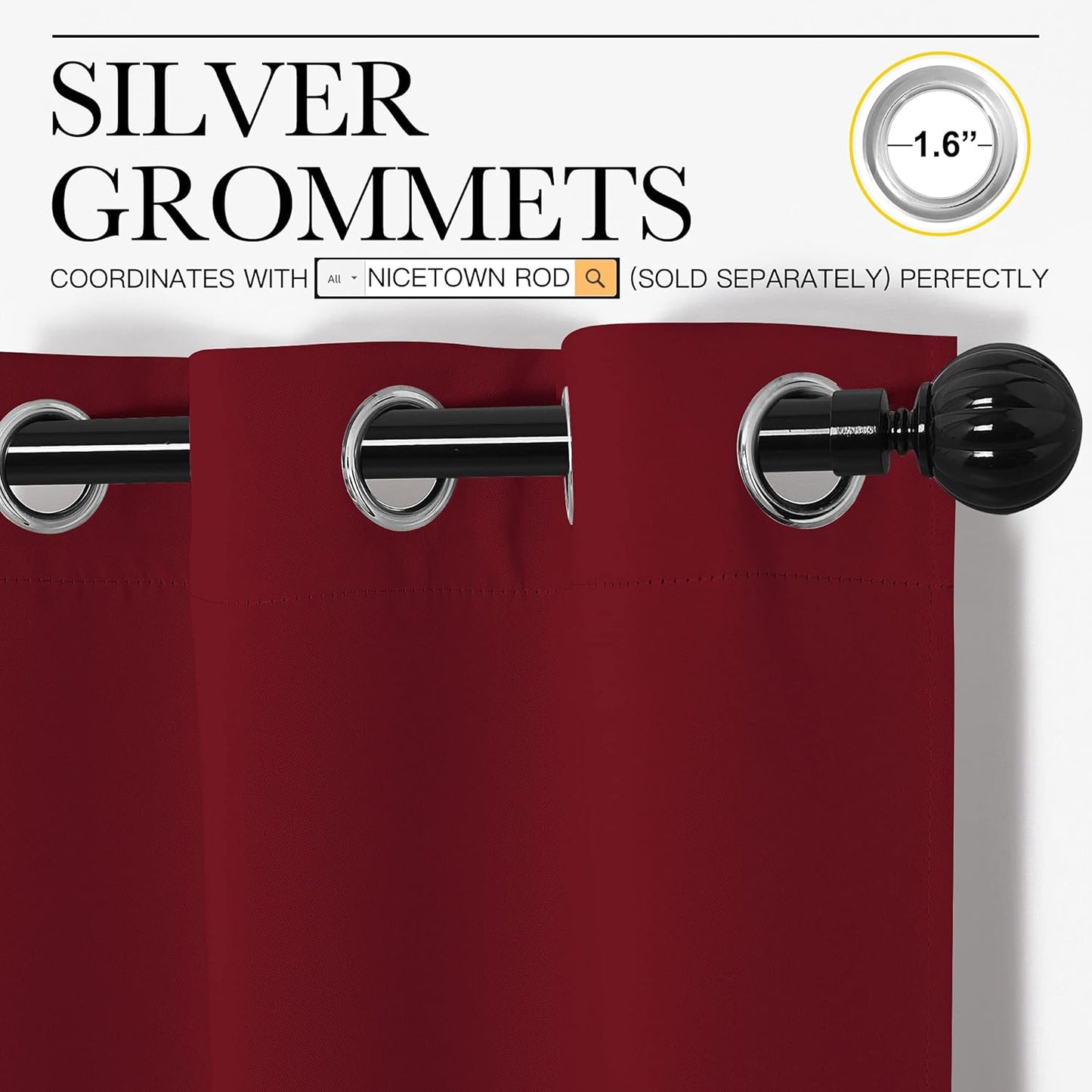 NICETOWN Burgundy Red Blackout Curtains - Grommet Top Thermal Insulated Draperies (55" x 96")