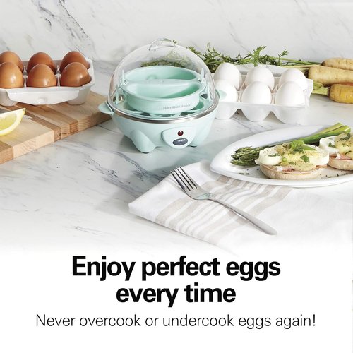 Hamilton Beach 3-in-1 Electric Egg Cooker - Hard Boiled, Poached, Omelet & Vegetable Steamer, Mint, Holds 7
