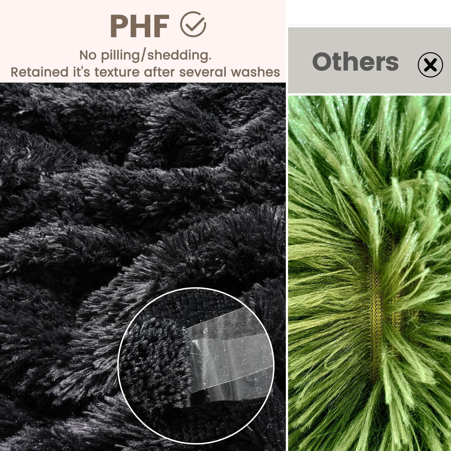 PHF Luxury Fuzzy Faux Fur King Comfy Plush Thick Fluffy Blanket, Warm Soft Shaggy, Elegant Furry Throw for Home Decor, Bed, Couch, Chair, Sofa, Black, 108" x 90"