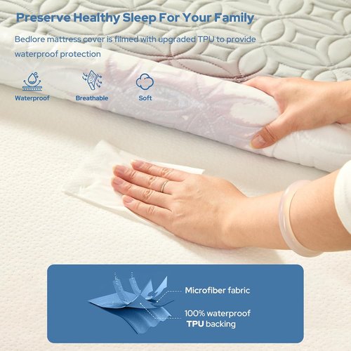 BEDLORE Waterproof Mattress Protector - Soft Full Size Pad with Deep Pocket 6"-15" Depth | Light Gray
