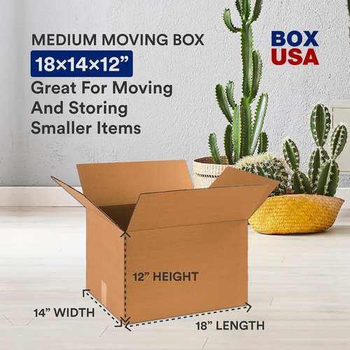 BOX USA Moving Boxes 18"L x 14"W x 12"H (10-Pack) Medium + Packaging Tape - Shipping, Mailing, Packing, Packaging and Storage
