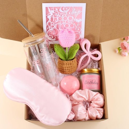 Birthday Gifts for Teen Girls, Women, Her, Sister, Friendship, Christmas, Happy Birthday Gift for Daughter, Best Friend,Delicate Pink Bow Aesthetic Glass Cups Tumbler Gifts (8Pcs Set)