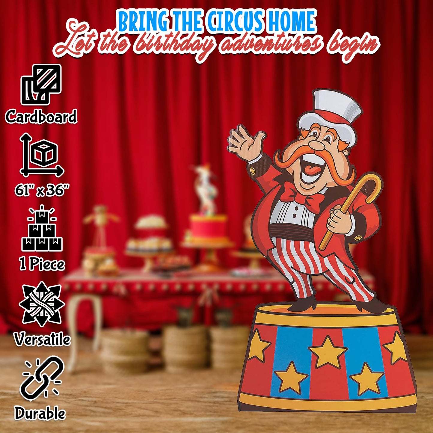 Fun Express Circus Ring Leader Life Size Cardboard Cutout Stand Up - Circus Theme Party Decorations for Birthday & Carnival Events | Premium Standee Decor for VBS & Photo Props