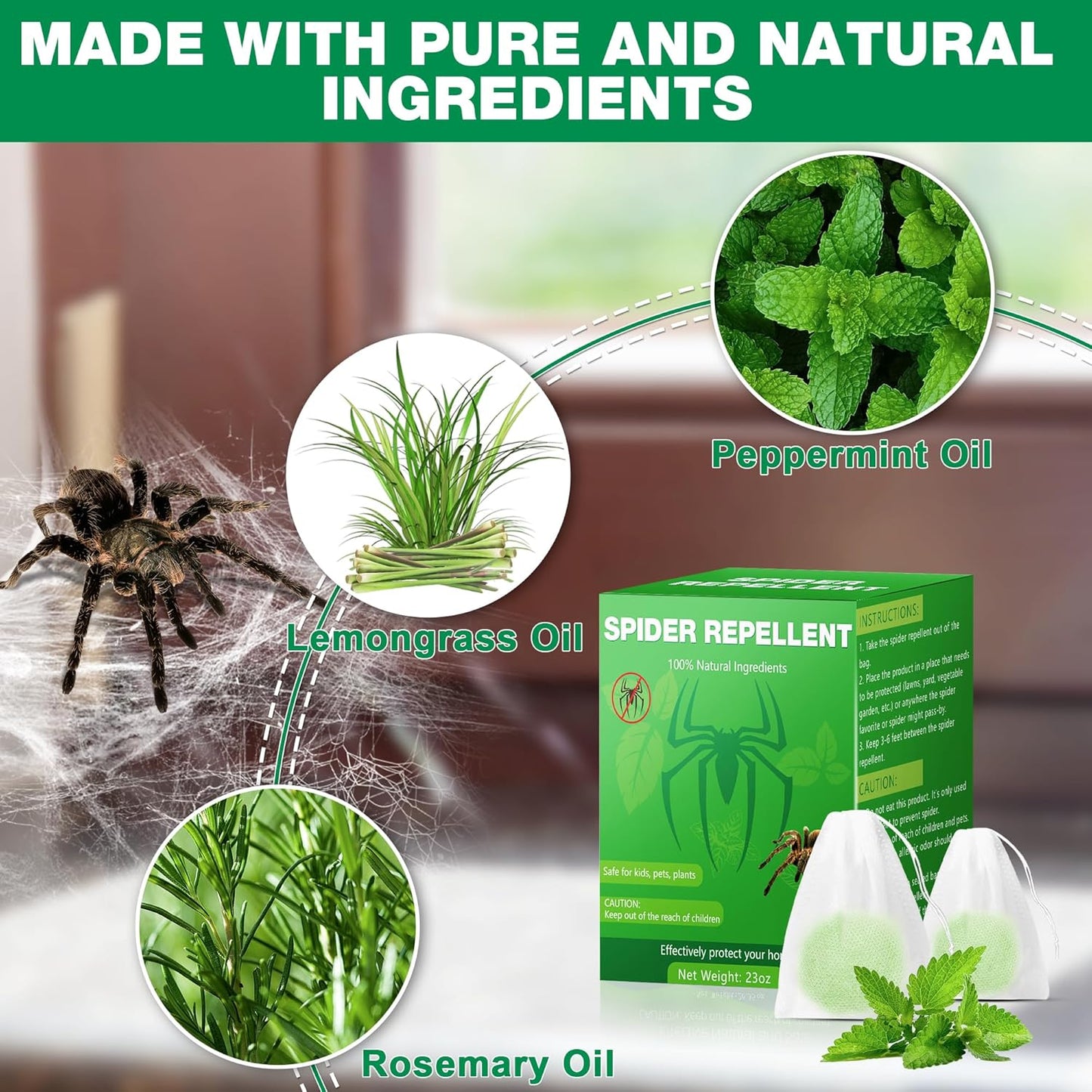 Peppermint Oil Spider Repellent - 24 Pack Eco-Friendly Balls | Safe Indoor & Outdoor Pest Control
