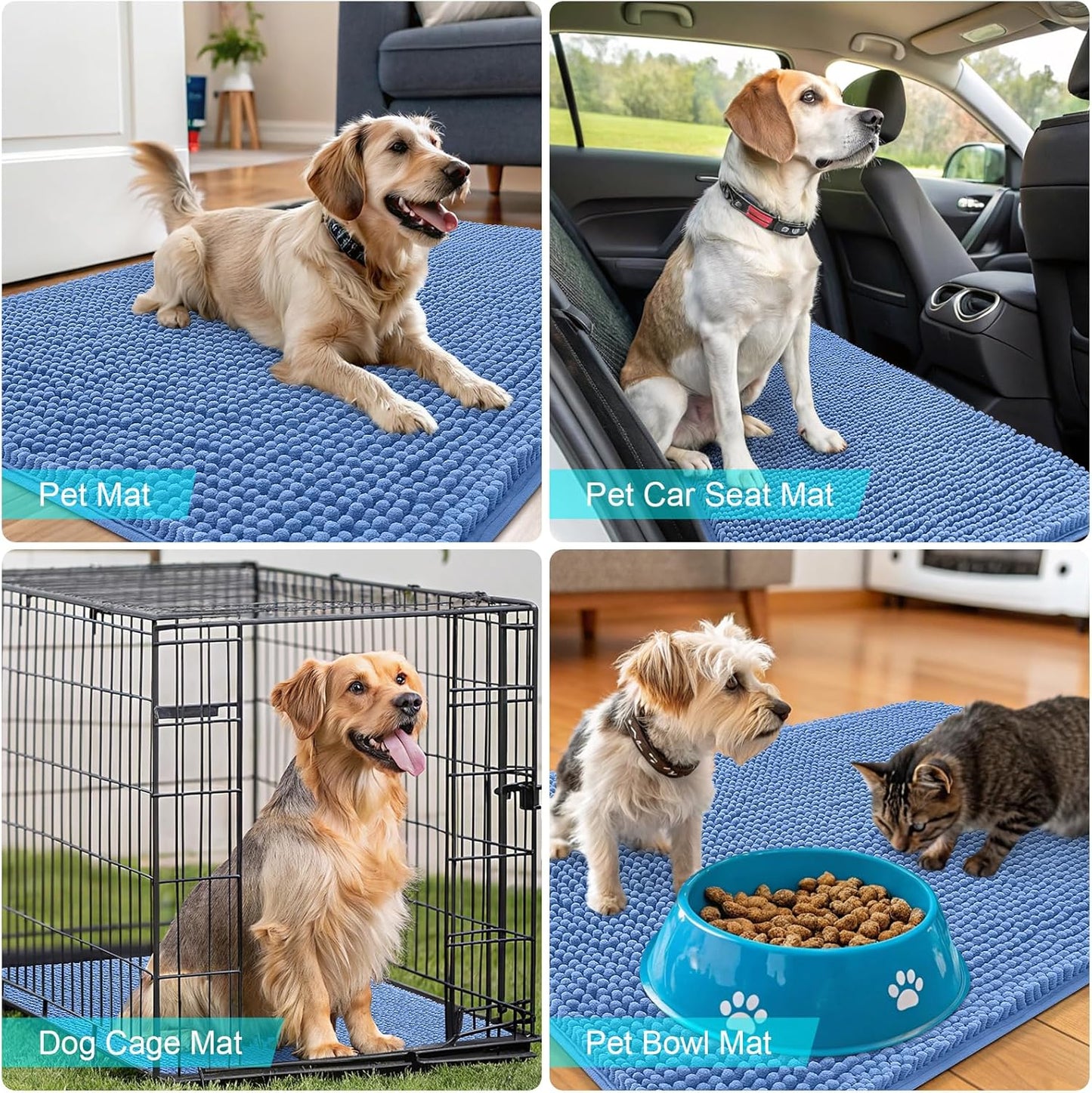 OLANLY Dog Door Mat - Absorbent Non-Slip Washable Doormat for Muddy Paws | 70x24 Cornflower Blue
