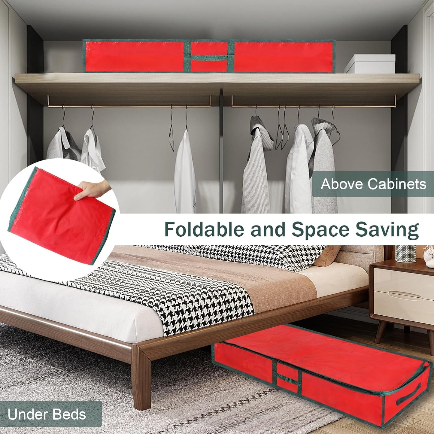 Regine Switzerland Christmas Gift Wrapping Paper Organizer - Durable Plastic Storage Bags for Holiday Supplies | Under Bed Storage (Red)