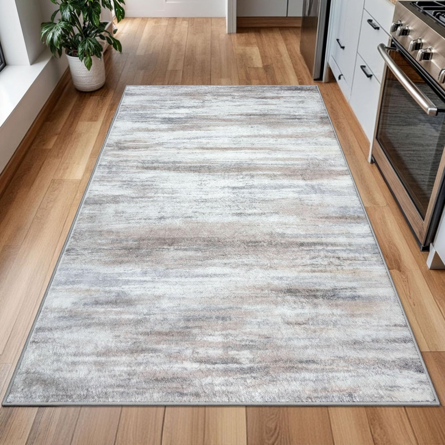 KOZYFLY 4x6 Area Rug Modern Ombre Bedroom Rug, Washable Non-Slip Soft Striped Living Room Rug, Print Distressed Grey-Blue Abstract Carpet for Laundry Nursery