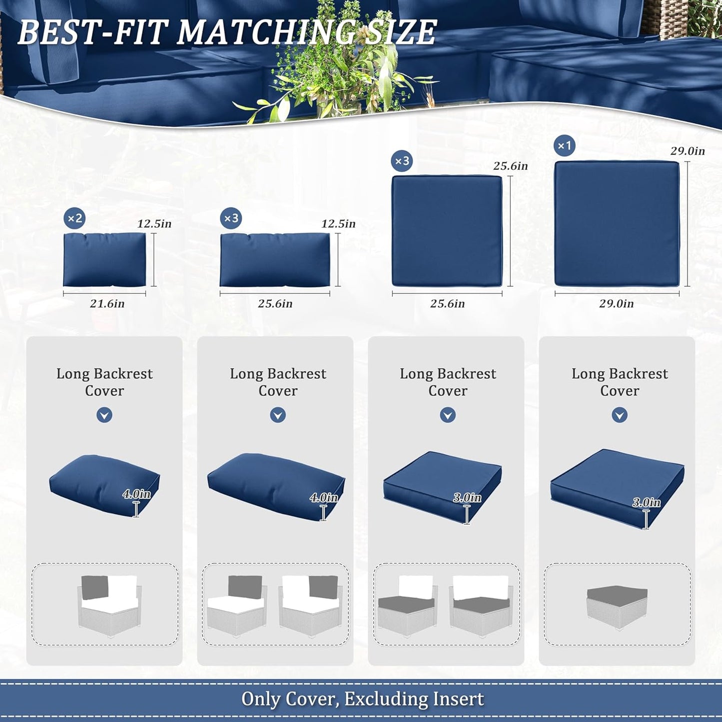 Skiennix Outdoor Chair Cushion Covers - Waterproof & Anti-Fading | 9-Piece Set, Blue