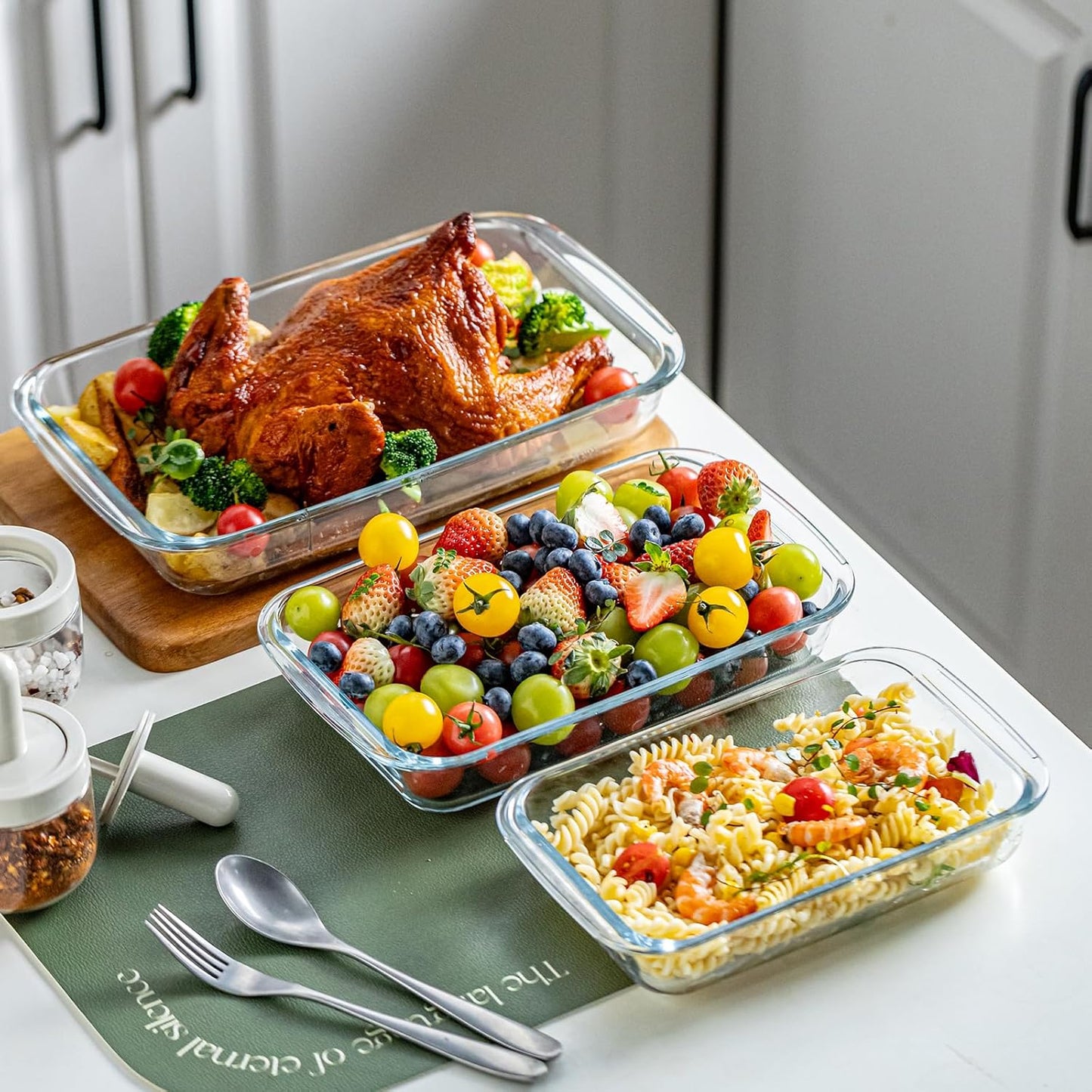 Regine Switzerland Glass Baking Dish Set - 3-Piece Oven & Microwave Safe Bakeware for Lasagna