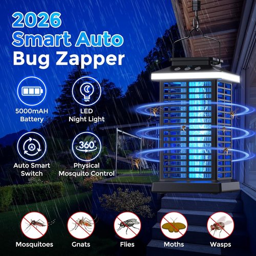 Bug Zapper | Portable 2-in-1 Mosquito Zapper with 5000mAh Battery & LED Night Light for Outdoor Use