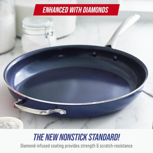 Blue Diamond | 14" Nonstick Ceramic Frying Pan - PFAS-Free Jumbo Cooker with Helper Handle, Dishwasher & Oven Safe