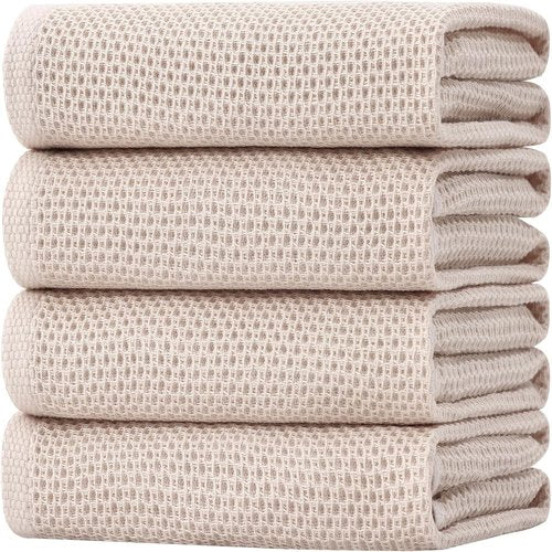 Homaxy 100% Cotton Kitchen Dish Towels - Ultra Soft & Absorbent Quick Drying, 20 x 28 Inches | 4-Pack Beige