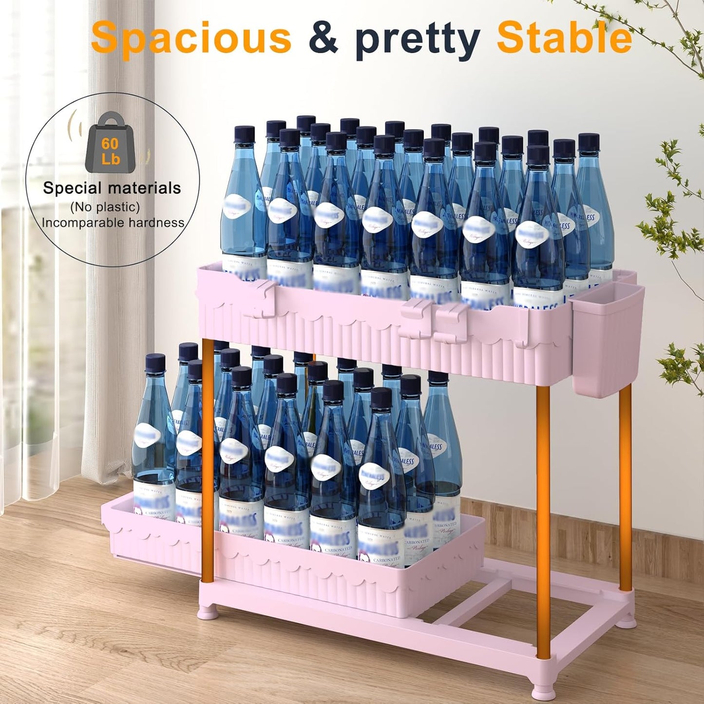 Sevenblue Under Sink Organizers - 2-Tier Kitchen & Bathroom Storage with Sliding Drawers | Pink, 12.8 Inch