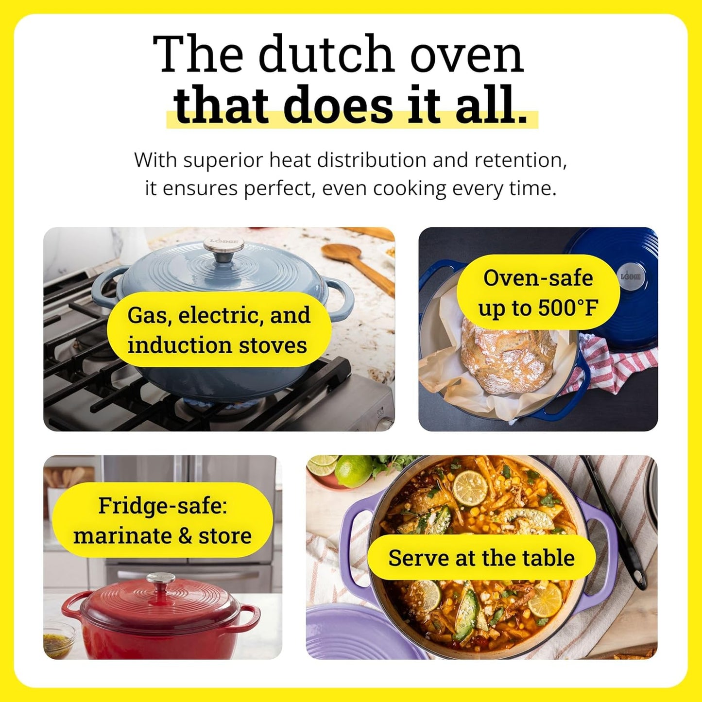 Lodge Essential Enamel Cast Iron Dutch Oven - 6 Quart Moisture-Sealing Lid & Dual Handles - Ideal for Baking & Slow Cooking - Sandalwood