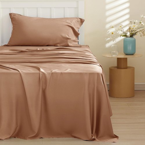 Bedsure Cooling Twin XL Sheets - Breathable & Soft Rayon from Bamboo | Deep Pocket Up to 16 Inches, Khaki