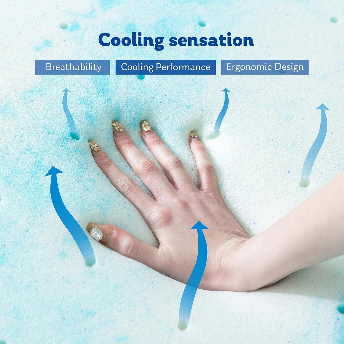 MLILY Twin Mattress Topper - 3 Inch Gel-Infused Memory Foam Cooling Pad | CertiPUR-US Certified, 38”x75”, Blue