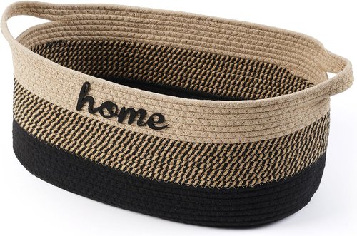 Dog Toy Basket - Woven Storage Organizer with Handle | Large 22”x11”x7.9” Light Beige Cotton