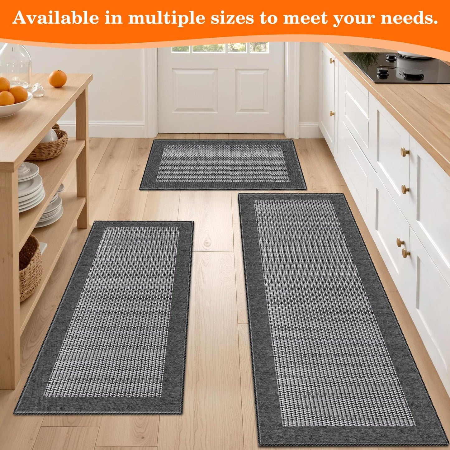 StepRite Kitchen Rugs, Kitchen Mats for Floor, 47"x20" Non-Slip Machine-Washable Kitchen Throw Rug, Absorbent Kitchen Runner Rugs Office, Kitchen Sink Standing Desk Mat, Kitchen Decor Carpet, Grey