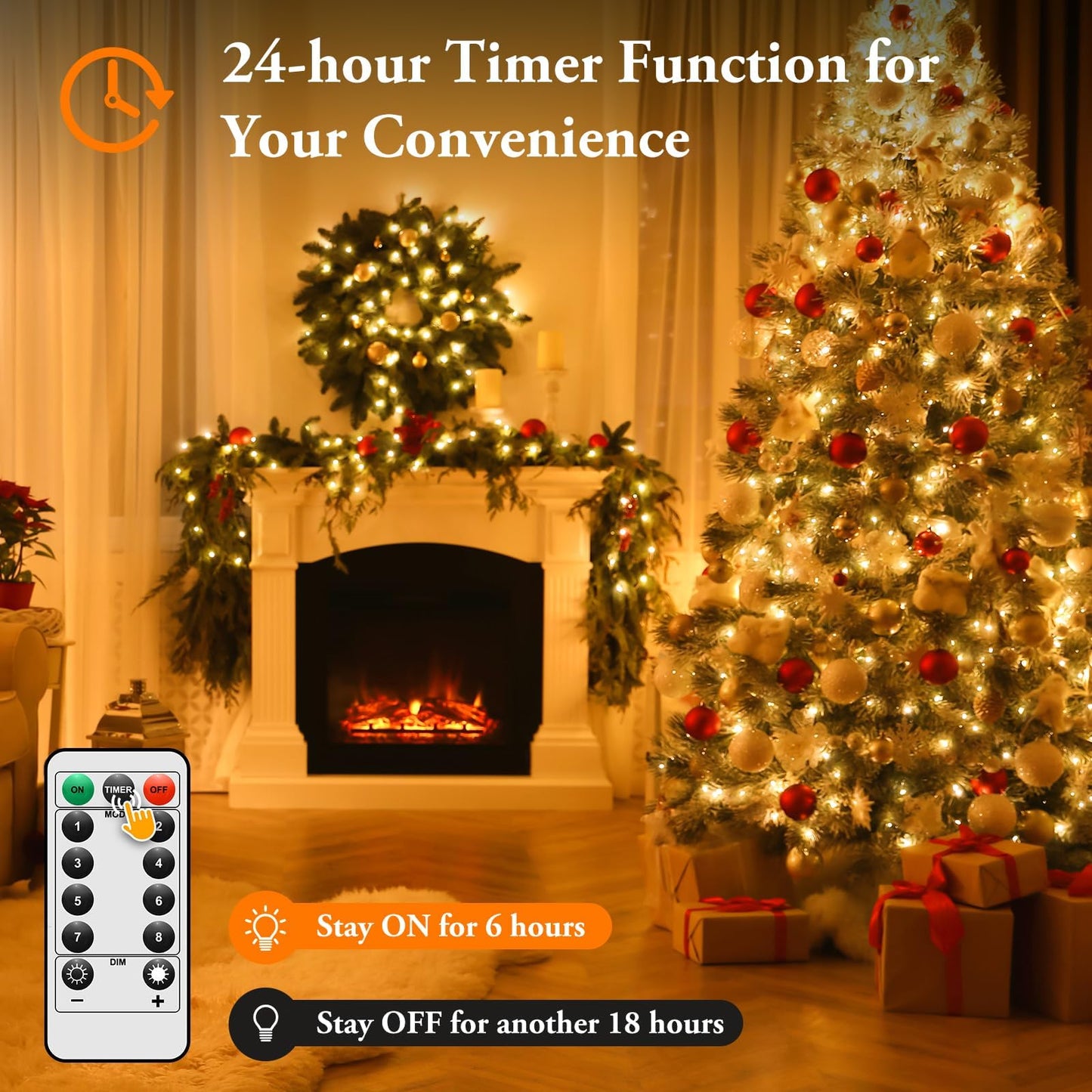 Lakumu 4-Pack 132FT 400LED Fairy Lights, Battery Operated String Lights with Timer & Remote, 8 Modes, Waterproof Twinkle Lights for Indoor Outdoor Bedroom Wedding Decor, Warm White(33FTx4)