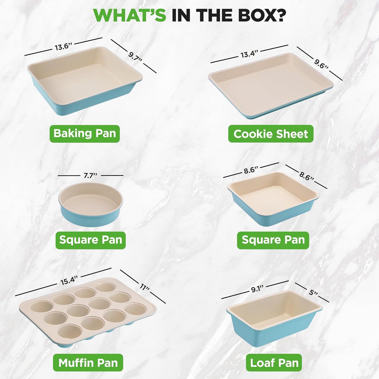 NutriChef 6-Piece Baking Pan Set | Premium Carbon Steel Bakeware with Non-Stick Coating - Turquoise
