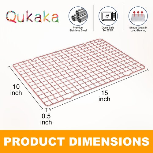 2-Pack Cooling Racks for Cooking and Baking - 10" x 15"Heavy Duty Stainless Steel Wire Rack for Baking, Grilling, Roasting - Oven & Dishwasher Safe - Fits Jelly Roll Sheet Pan（Rose Gold）