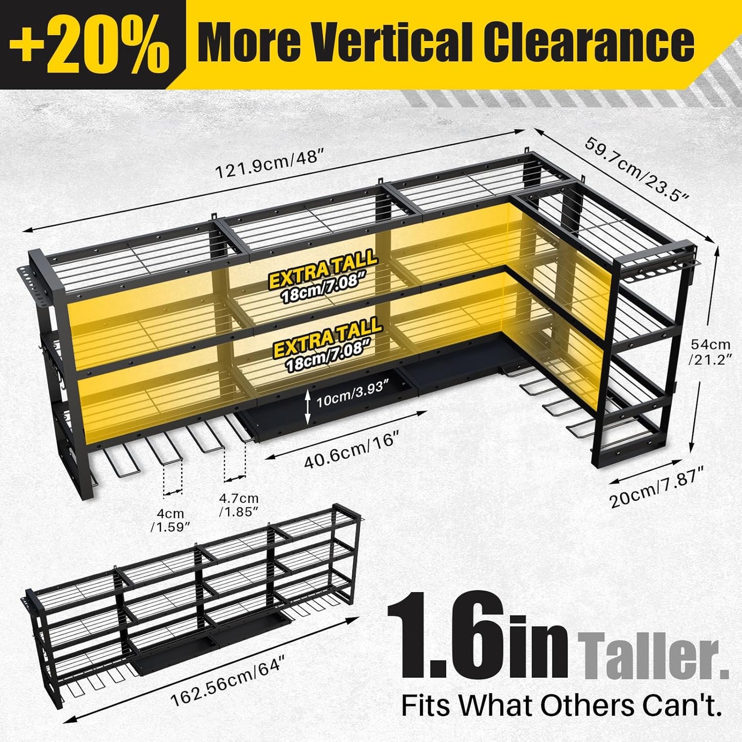 Power Tool Organizer Wall Mount by XLarge - Modular 820lbs Garage Storage Rack with 8 Cordless Drill Holders | 4-Tier Heavy Duty Utility Shelf