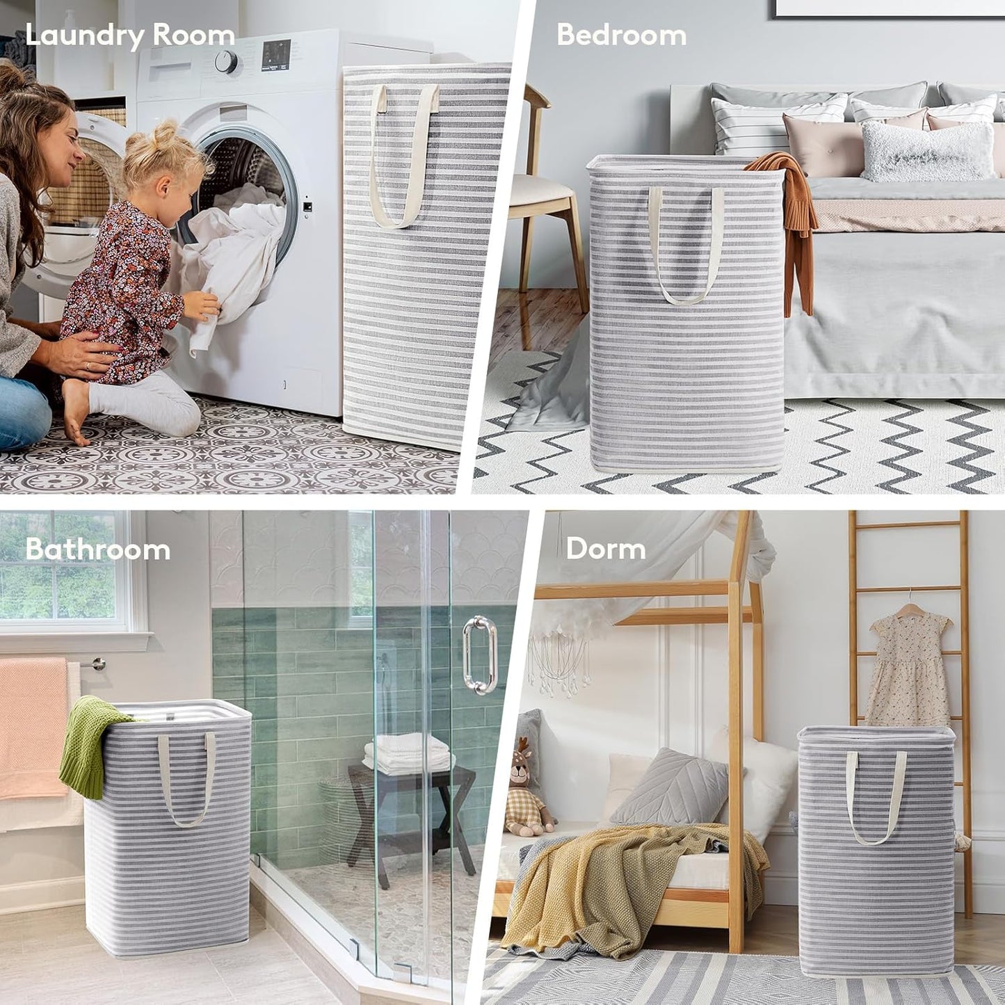 Lifewit 3-Pack Laundry Basket - 80L Collapsible Hamper with Reinforced Handles | Waterproof Grey Design