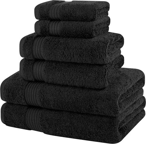 Cotton Paradise 6-Piece Towel Set - 100% Turkish Cotton | Soft, Fluffy Bath Towels in Black