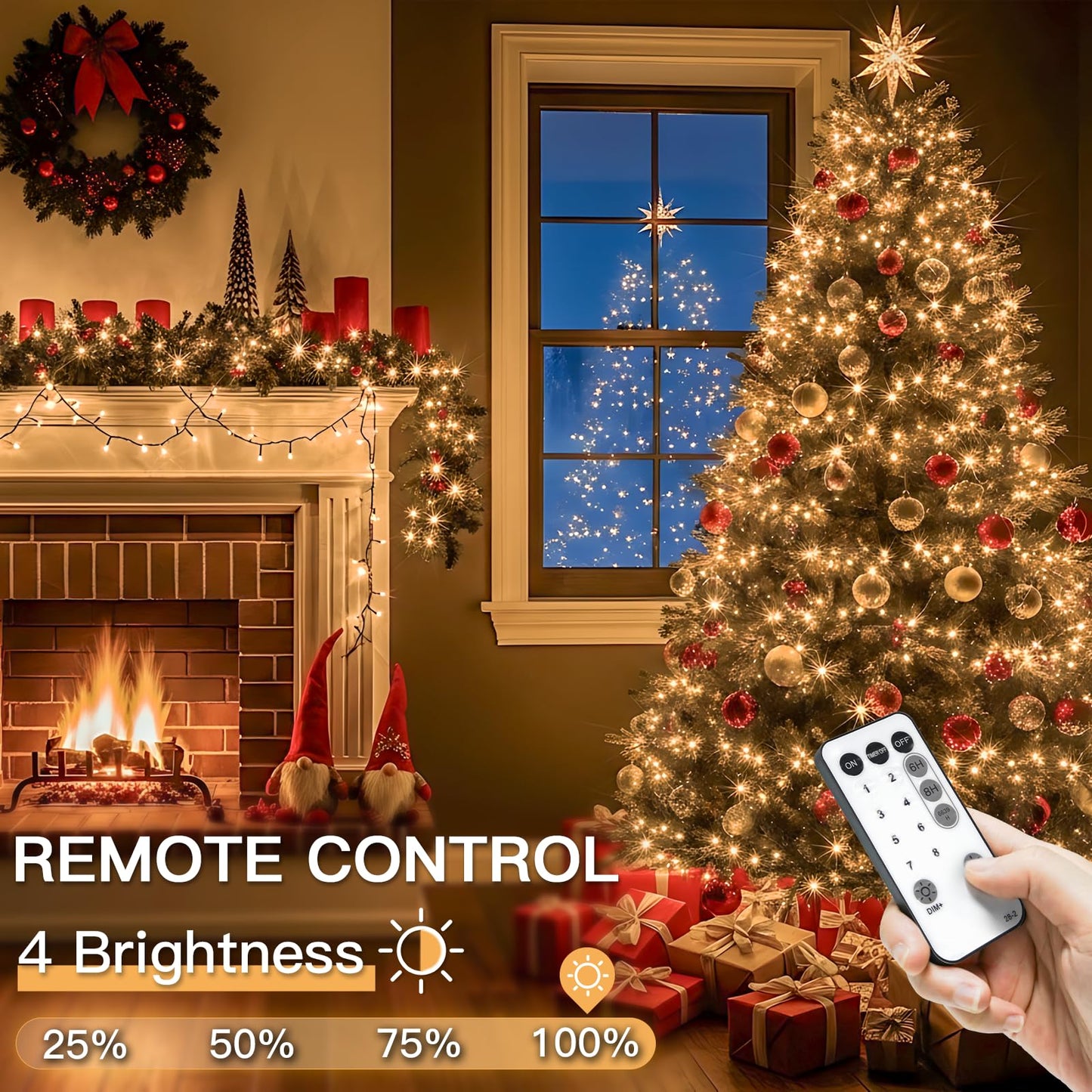 suddus Christmas Tree Lights Indoor, 100 LED 33ft Warm White Led Christmas Lights,String Lights Outdoor for House, Windows, Patio, Doors, Fireplace, Garden, Home, Decoration