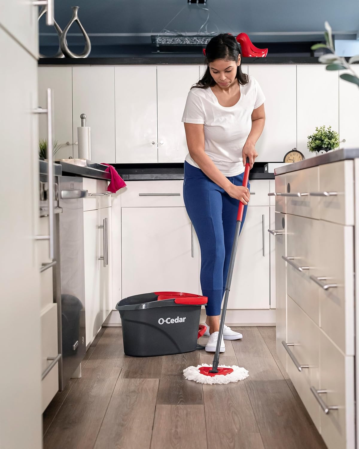 O-Cedar EasyWring Microfiber Spin Mop System - Includes 2 Extra Refills | Red and Gray