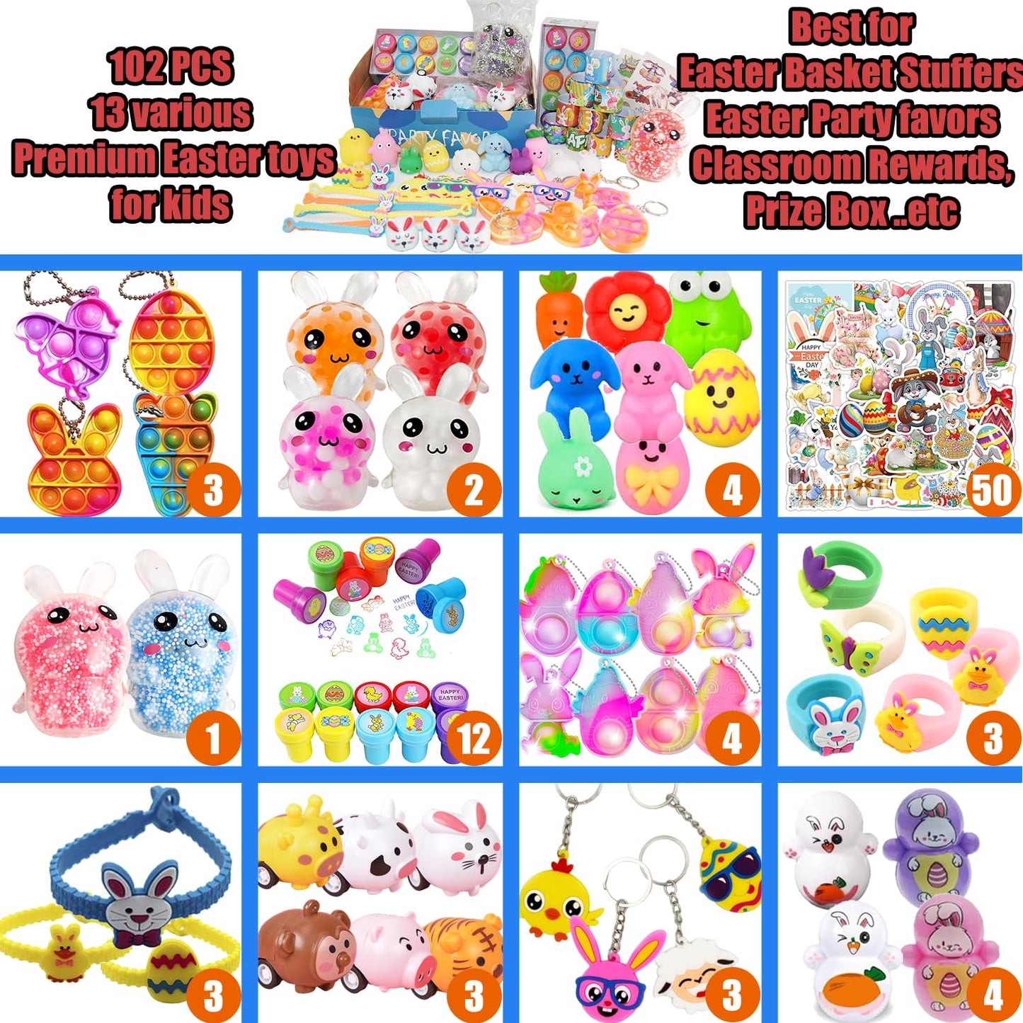 Suxkbo Premium Easter Party Favors Assortment Toys for Kids,Basket Stuffers, Kids Eggs Fillers Gifts, Easter Eggs Hunt, Pinata Filler Goodie Bags Stuffers Classroom Prizes Treasure Box Toys