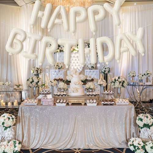 Cream Happy Birthday Balloon Banner, Neutral Beige Happy Birthday Foil Balloon, 16 Inch Ivory White Sand Born Day Bunting Banner Letter Balloons for Men Women Birth Party Decorations Supplies