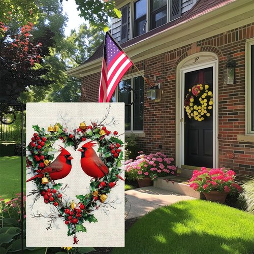 Cardinal Love Hearts Garden Flag - Double-Sided 12x18 Welcome Yard Decor for Farmhouse Patio