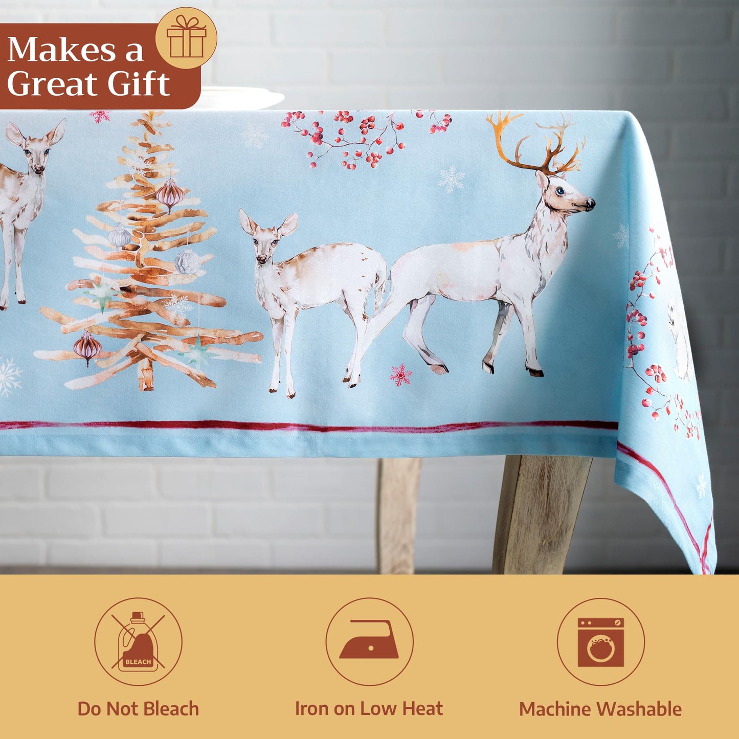 Maison d' Hermine Table Cloth Rectangle Table 100% Cotton 70 x 120 Inches Fall Tablecloth Reusable Everyday Use for Thanksgiving Christmas Decorations Dining Farmhouse Party (Fairy Tale Forest)