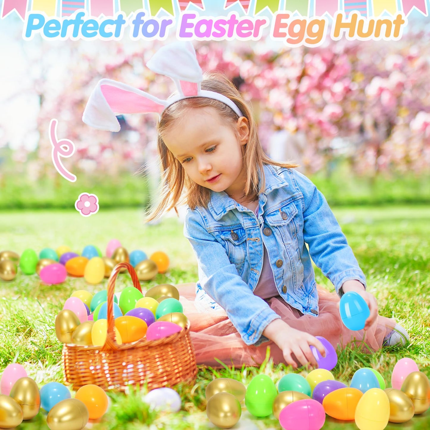 SevenQ Plastic Easter Eggs Fillable, 100Pcs 2.4" Empty Colorful and Golden Eggs for Easter Basket Stuffers Gifts for Kids Party Favors Pinata Treasure Box Toys Classroom Goodie Bags Egg Hunt Supplies
