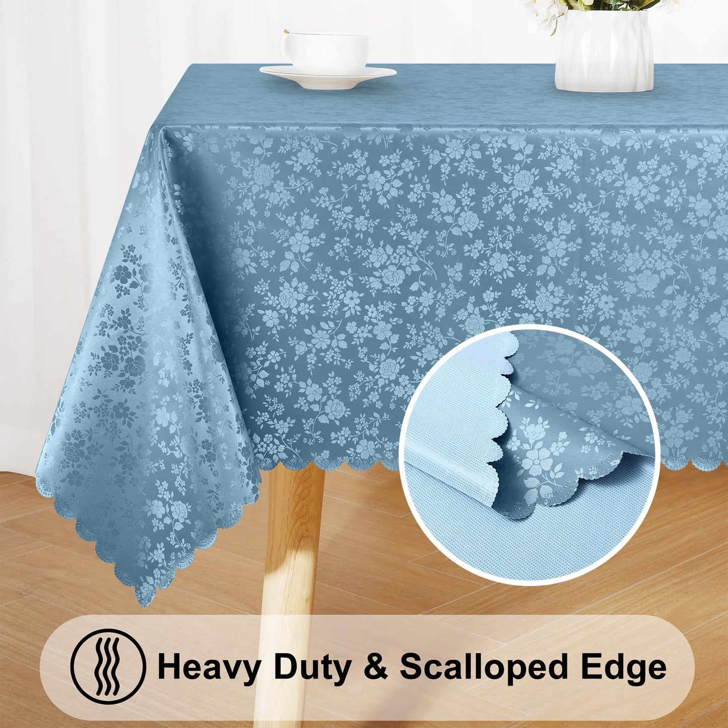 Smiry Rectangle Table Cloth, Waterproof Heavy Duty Vinyl Tablecloths, Wipeable Washable Table Cover for Kitchen and Dining Room (Stone Blue, 60" X 126")