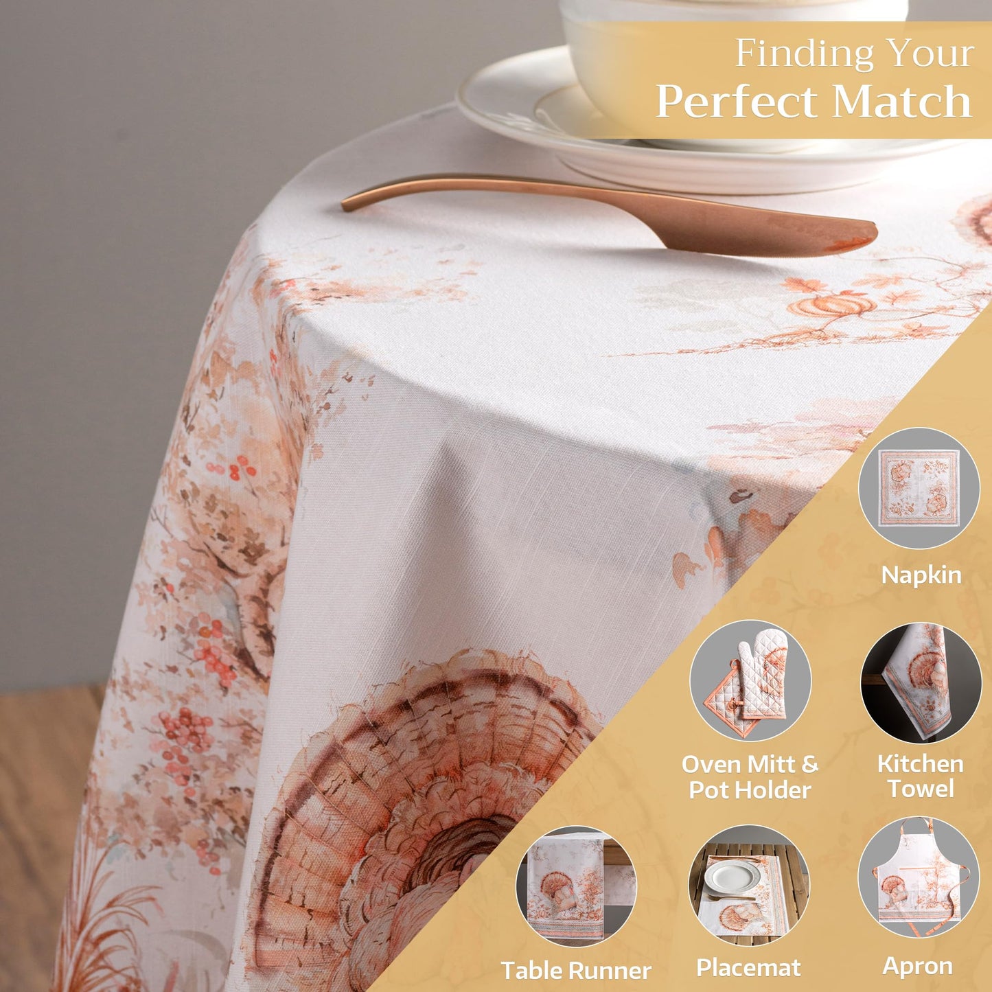 Maison d' Hermine Table Cloth Round Table 100% Cotton 69 Inches Fall Tablecloth Reusable Everyday Use for Thanksgiving Christmas Decorations Dining Farmhouse Party (Giving Thanks)