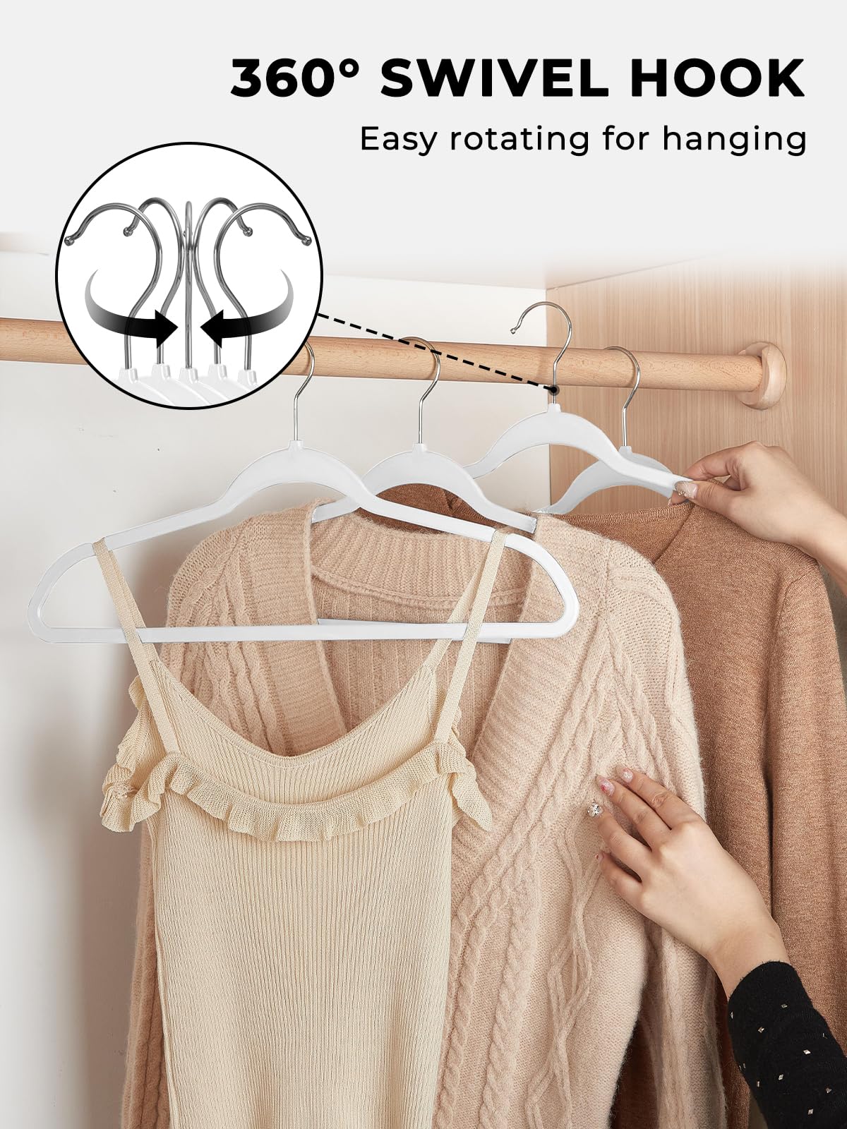 SMARTOR Plastic Hangers 50 Pack - Thin Clothes Hangers Heavy Duty | Durable | Lightweight | Space Saving | Slim | Flexible - Dorm Room Essentials for College Students - White