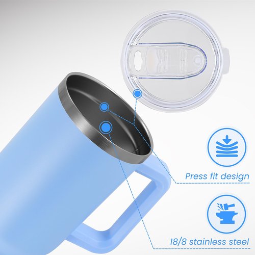 DOMICARE 40 oz Tumbler with Handle and Straw, Stainless Steel Tumbler with Lid and Straw, Reusable Vacuum Insulated Cup, Travel Coffee Mug, Blue, 4Pack