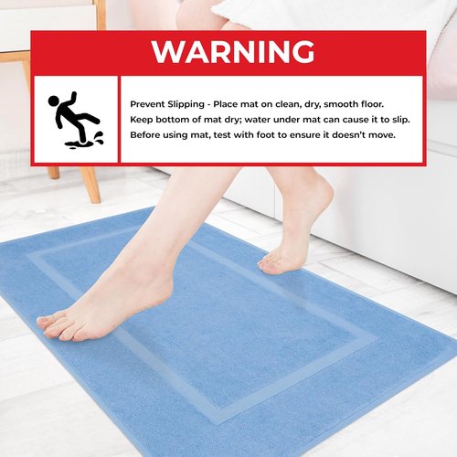 Cotton Paradise 100% Cotton Bath Mats - Soft, Absorbent, Quick-Dry Set of 2 | Sky Blue, 20x34 Inches