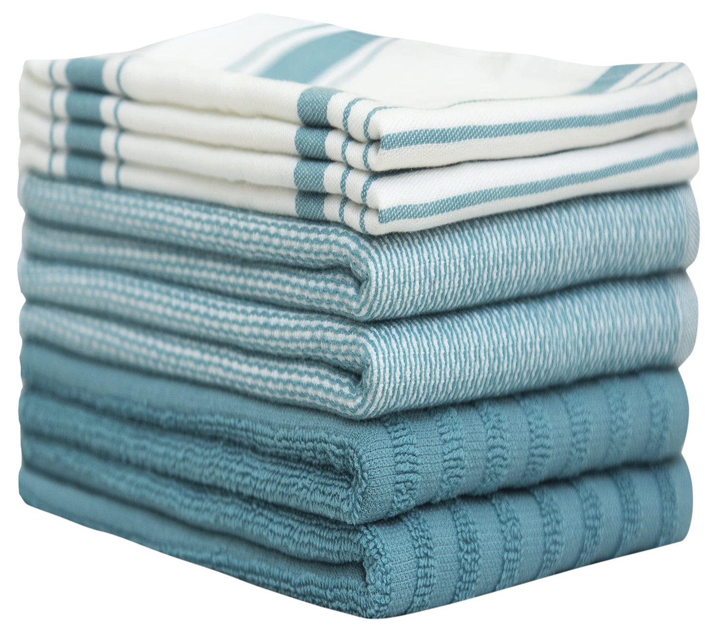 Premium Kitchen Towels (20”x 28”, 6 Pack) | Large Cotton Dish Towels | Flat & Terry Highly Absorbent Kitchen Linen Set with Hanging Loop | Aqua