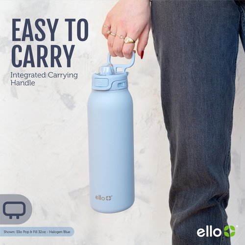 Ello Pop & Fill 22oz Stainless Steel Water Bottle with Quick Fill Technology, Double Walled and Vacuum Insulated Metal, Leak Proof Locking Lid, Sip and Chug, Reusable, BPA Free, Sunset Meadow